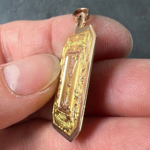 FRENCH FIRST COMMUNION 18K YELLOW ROSE GOLD MEDAL CHARM PENDANT - ADDITIONAL PHOTO 5