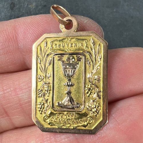 FRENCH FIRST COMMUNION 18K YELLOW ROSE GOLD MEDAL CHARM PENDANT - ADDITIONAL PHOTO 6