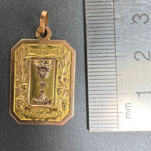 FRENCH FIRST COMMUNION 18K YELLOW ROSE GOLD MEDAL CHARM PENDANT - ADDITIONAL PHOTO 9