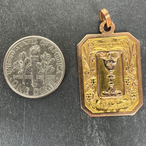 FRENCH FIRST COMMUNION 18K YELLOW ROSE GOLD MEDAL CHARM PENDANT - ADDITIONAL PHOTO 10