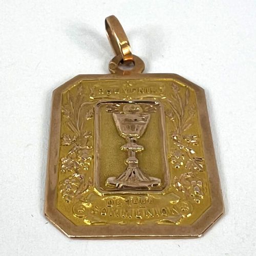FRENCH FIRST COMMUNION 18K YELLOW ROSE GOLD MEDAL CHARM PENDANT - ADDITIONAL PHOTO 13