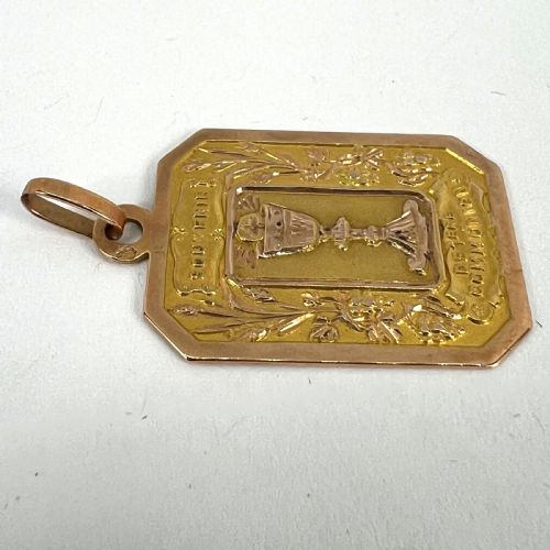 FRENCH FIRST COMMUNION 18K YELLOW ROSE GOLD MEDAL CHARM PENDANT - ADDITIONAL PHOTO 14