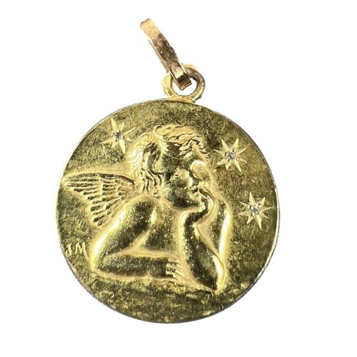 FRENCH RAPHAELS CHERUB STARS 18K YELLOW GOLD DIAMOND CHARM PENDANT
