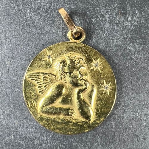 FRENCH RAPHAELS CHERUB STARS 18K YELLOW GOLD DIAMOND CHARM PENDANT - ADDITIONAL PHOTO 1