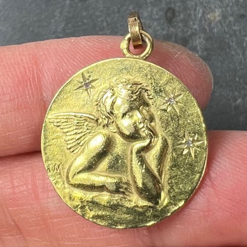 FRENCH RAPHAELS CHERUB STARS 18K YELLOW GOLD DIAMOND CHARM PENDANT - ADDITIONAL PHOTO 4