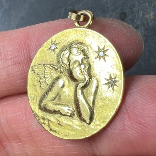 FRENCH RAPHAELS CHERUB STARS 18K YELLOW GOLD DIAMOND CHARM PENDANT - ADDITIONAL PHOTO 5