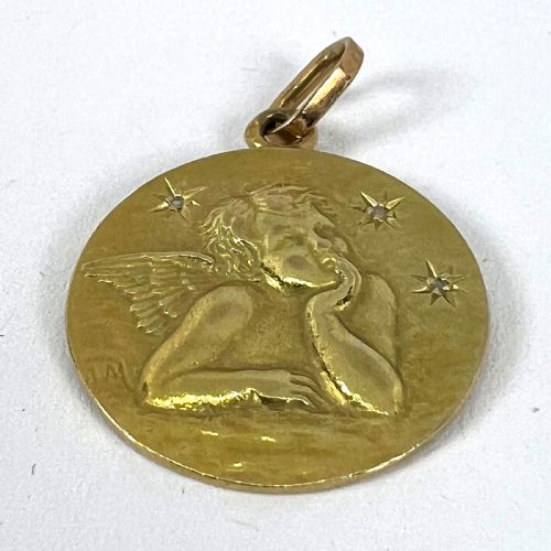 FRENCH RAPHAELS CHERUB STARS 18K YELLOW GOLD DIAMOND CHARM PENDANT - ADDITIONAL PHOTO 11