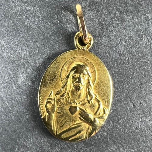 FRENCH LASSERRE ST SCAPULAIRE MADONNA SACRED HEART 18K YELLOW GOLD MEDAL PENDANT - ADDITIONAL PHOTO 2