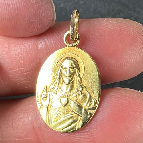 FRENCH LASSERRE ST SCAPULAIRE MADONNA SACRED HEART 18K YELLOW GOLD MEDAL PENDANT - ADDITIONAL PHOTO 7