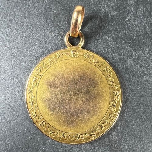 FRENCH DROPSY 18K YELLOW GOLD MADONNA AND CHILD ALMA MATER MEDAL PENDANT - ADDITIONAL PHOTO 2
