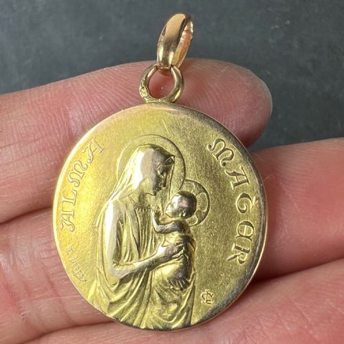 FRENCH DROPSY 18K YELLOW GOLD MADONNA AND CHILD ALMA MATER MEDAL PENDANT - ADDITIONAL PHOTO 7