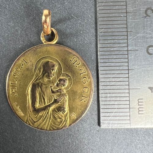 FRENCH DROPSY 18K YELLOW GOLD MADONNA AND CHILD ALMA MATER MEDAL PENDANT - ADDITIONAL PHOTO 11