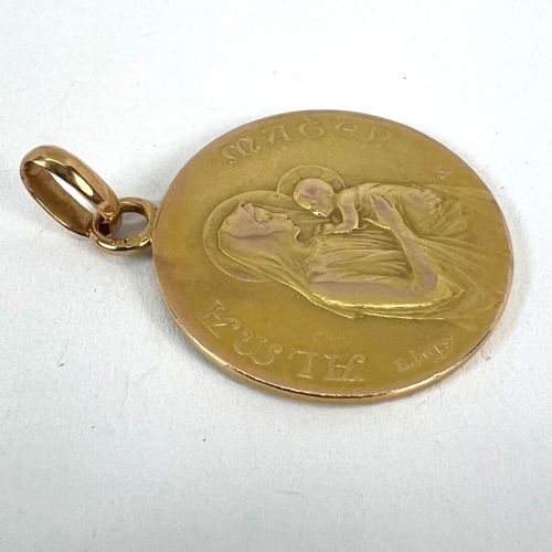 FRENCH DROPSY 18K YELLOW GOLD MADONNA AND CHILD ALMA MATER MEDAL PENDANT - ADDITIONAL PHOTO 16