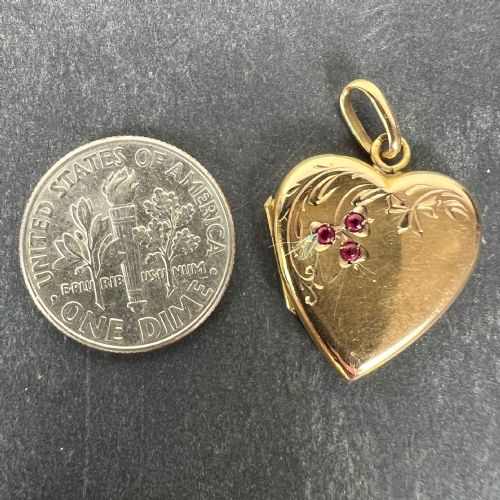 FRENCH 18K YELLOW GOLD RED RUBY HEART LOCKET FLOWER CHARM PENDANT - ADDITIONAL PHOTO 10