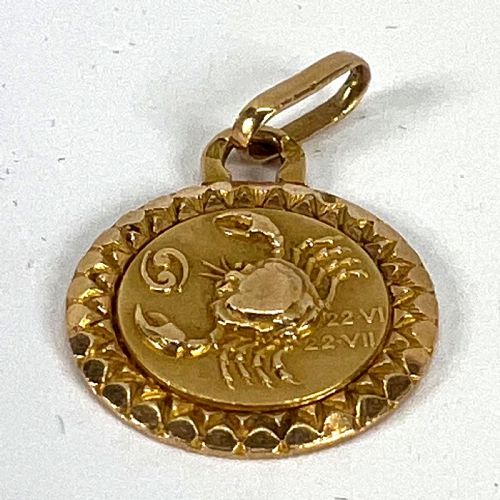 FRENCH CANCER ZODIAC STARSIGN 18K YELLOW GOLD PERROUD CHARM PENDANT - ADDITIONAL PHOTO 12