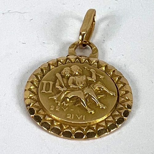 FRENCH GEMINI ZODIAC STARSIGN 18K YELLOW GOLD PERROUD CHARM PENDANT - ADDITIONAL PHOTO 14