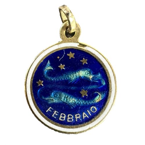 vintage pisces starsign zodiac 18k yellow gold enamel charm medal pendant - CATEGORY: ANTIQUE JEWELLERY - DATED 1920