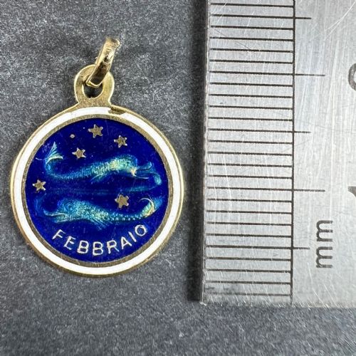 VINTAGE PISCES STARSIGN ZODIAC 18K YELLOW GOLD ENAMEL CHARM MEDAL PENDANT - ADDITIONAL PHOTO 8
