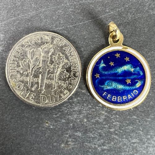 VINTAGE PISCES STARSIGN ZODIAC 18K YELLOW GOLD ENAMEL CHARM MEDAL PENDANT - ADDITIONAL PHOTO 9