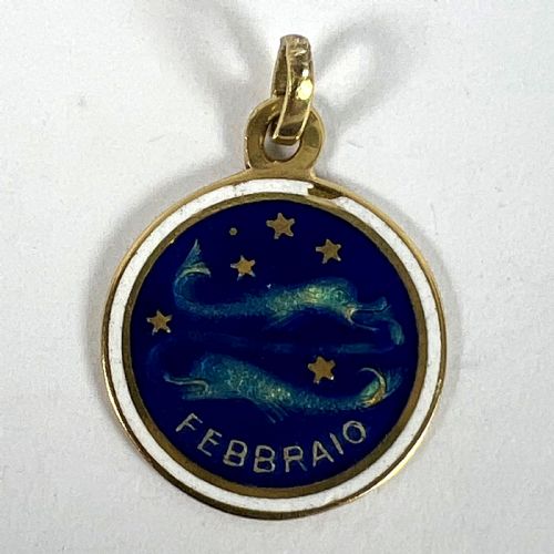 VINTAGE PISCES STARSIGN ZODIAC 18K YELLOW GOLD ENAMEL CHARM MEDAL PENDANT - ADDITIONAL PHOTO 10