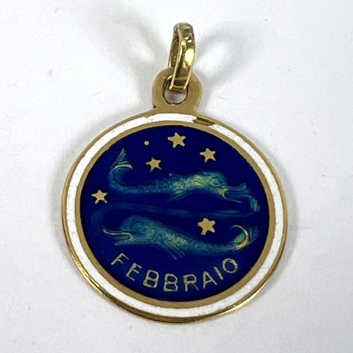 VINTAGE PISCES STARSIGN ZODIAC 18K YELLOW GOLD ENAMEL CHARM MEDAL PENDANT - ADDITIONAL PHOTO 11