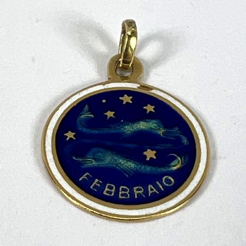 VINTAGE PISCES STARSIGN ZODIAC 18K YELLOW GOLD ENAMEL CHARM MEDAL PENDANT - ADDITIONAL PHOTO 12