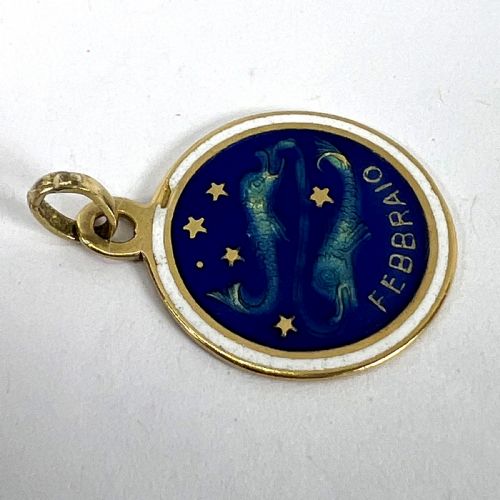 VINTAGE PISCES STARSIGN ZODIAC 18K YELLOW GOLD ENAMEL CHARM MEDAL PENDANT - ADDITIONAL PHOTO 13