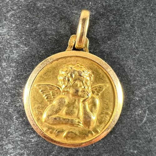 VINTAGE FRENCH RAPHAELS CHERUB 18K YELLOW GOLD MEDAL PENDANT - ADDITIONAL PHOTO 1