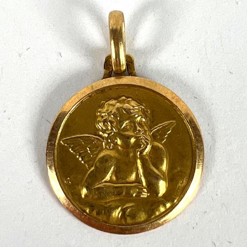 VINTAGE FRENCH RAPHAELS CHERUB 18K YELLOW GOLD MEDAL PENDANT - ADDITIONAL PHOTO 10