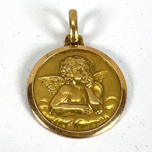 VINTAGE FRENCH RAPHAELS CHERUB 18K YELLOW GOLD MEDAL PENDANT - ADDITIONAL PHOTO 11