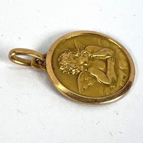 VINTAGE FRENCH RAPHAELS CHERUB 18K YELLOW GOLD MEDAL PENDANT - ADDITIONAL PHOTO 13