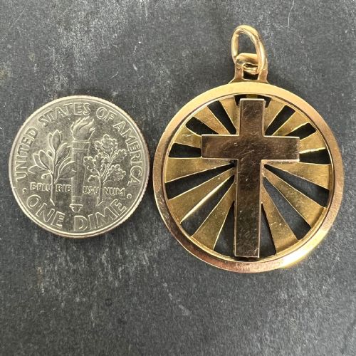 VINTAGE FRENCH 18K YELLOW GOLD CROSS RADIATING SUNBURST MEDAL PENDANT - ADDITIONAL PHOTO 10