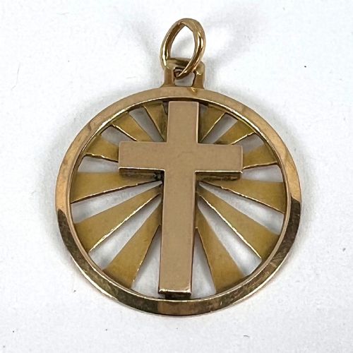 VINTAGE FRENCH 18K YELLOW GOLD CROSS RADIATING SUNBURST MEDAL PENDANT - ADDITIONAL PHOTO 11