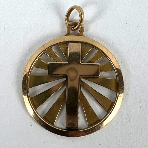 VINTAGE FRENCH 18K YELLOW GOLD CROSS RADIATING SUNBURST MEDAL PENDANT - ADDITIONAL PHOTO 12