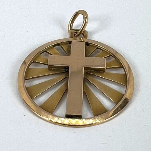 VINTAGE FRENCH 18K YELLOW GOLD CROSS RADIATING SUNBURST MEDAL PENDANT - ADDITIONAL PHOTO 13
