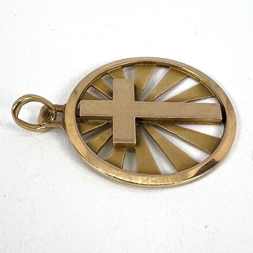 VINTAGE FRENCH 18K YELLOW GOLD CROSS RADIATING SUNBURST MEDAL PENDANT - ADDITIONAL PHOTO 14