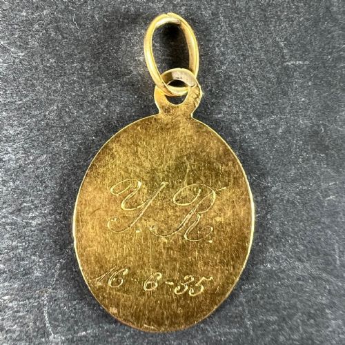 FRENCH MAZZONI 18K YELLOW GOLD VIRGIN MARY OVAL MEDAL PENDANT - ADDITIONAL PHOTO 2
