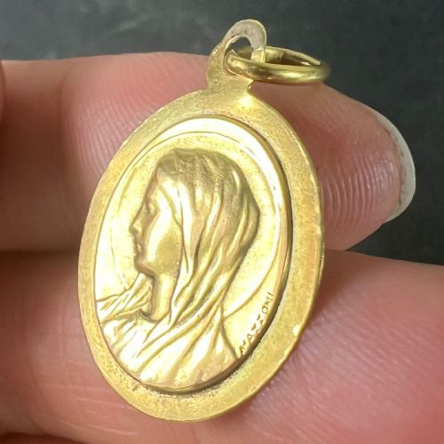 FRENCH MAZZONI 18K YELLOW GOLD VIRGIN MARY OVAL MEDAL PENDANT - ADDITIONAL PHOTO 5