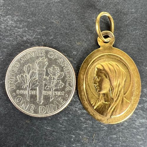 FRENCH MAZZONI 18K YELLOW GOLD VIRGIN MARY OVAL MEDAL PENDANT - ADDITIONAL PHOTO 9