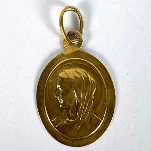 FRENCH MAZZONI 18K YELLOW GOLD VIRGIN MARY OVAL MEDAL PENDANT - ADDITIONAL PHOTO 10