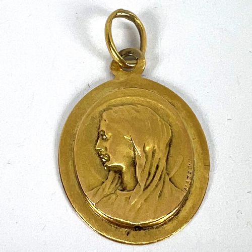 FRENCH MAZZONI 18K YELLOW GOLD VIRGIN MARY OVAL MEDAL PENDANT - ADDITIONAL PHOTO 11