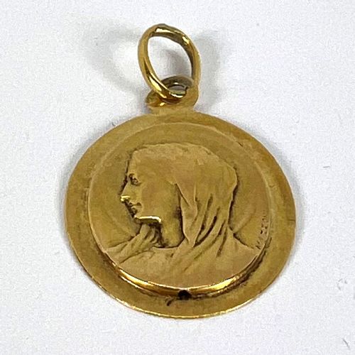 FRENCH MAZZONI 18K YELLOW GOLD VIRGIN MARY OVAL MEDAL PENDANT - ADDITIONAL PHOTO 12