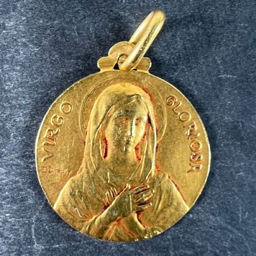FRENCH DROPSY VIRGO GLORIOSA 18K YELLOW GOLD VIRGIN MARY MEDAL PENDANT - ADDITIONAL PHOTO 1