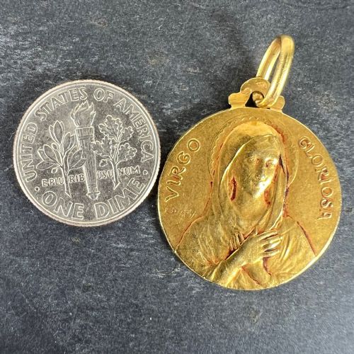 FRENCH DROPSY VIRGO GLORIOSA 18K YELLOW GOLD VIRGIN MARY MEDAL PENDANT - ADDITIONAL PHOTO 8