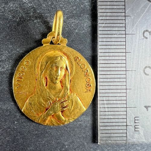 FRENCH DROPSY VIRGO GLORIOSA 18K YELLOW GOLD VIRGIN MARY MEDAL PENDANT - ADDITIONAL PHOTO 9