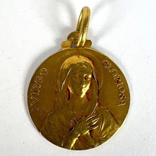 FRENCH DROPSY VIRGO GLORIOSA 18K YELLOW GOLD VIRGIN MARY MEDAL PENDANT - ADDITIONAL PHOTO 10