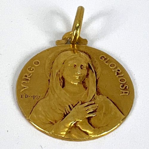 FRENCH DROPSY VIRGO GLORIOSA 18K YELLOW GOLD VIRGIN MARY MEDAL PENDANT - ADDITIONAL PHOTO 11
