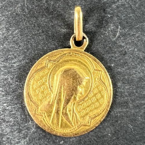 ANTIQUE FRENCH VIRGIN MARY 18K YELLOW GOLD MEDAL PENDANT - ADDITIONAL PHOTO 1