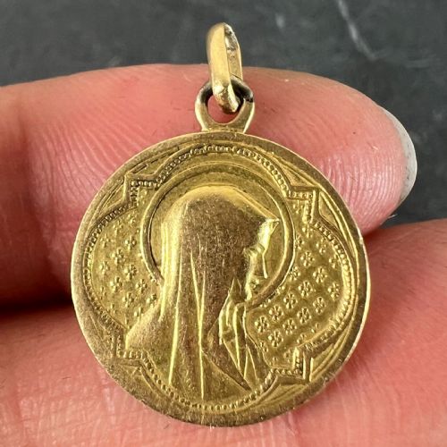 ANTIQUE FRENCH VIRGIN MARY 18K YELLOW GOLD MEDAL PENDANT - ADDITIONAL PHOTO 5