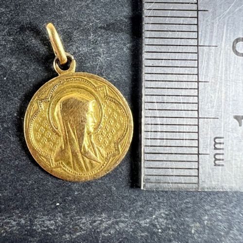 ANTIQUE FRENCH VIRGIN MARY 18K YELLOW GOLD MEDAL PENDANT - ADDITIONAL PHOTO 8